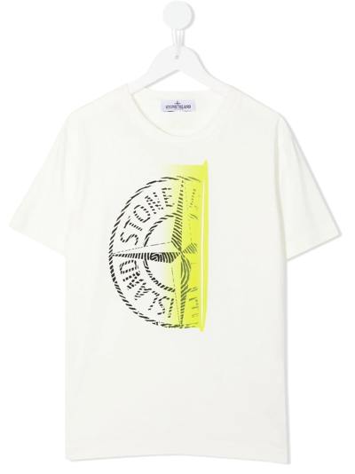 Shop Stone Island Junior Compass-print Cotton T-shirt In White