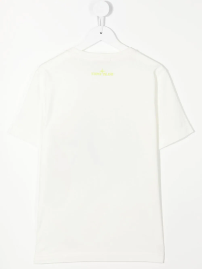 Shop Stone Island Junior Compass-print Cotton T-shirt In White