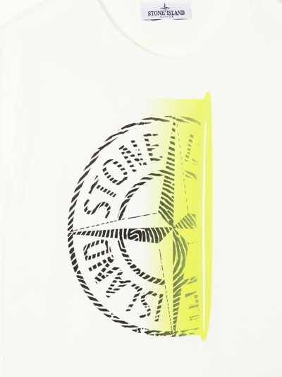 Shop Stone Island Junior Compass-print Cotton T-shirt In White