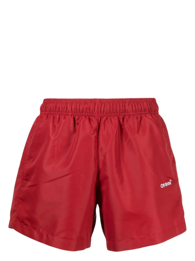 Shop Off-white Single Arrow Swim Shorts In Red