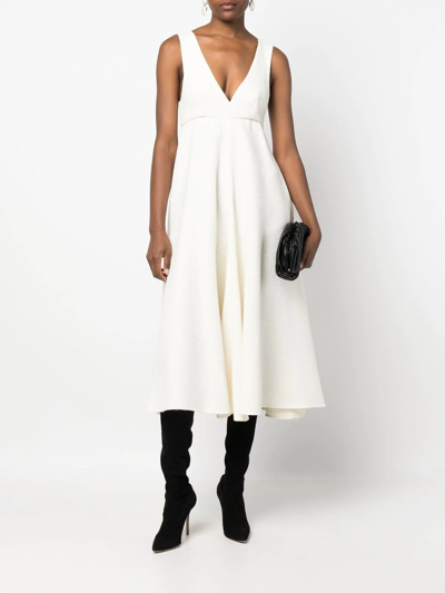 Shop Rochas Sleeveless V-neck Midi Dress In White