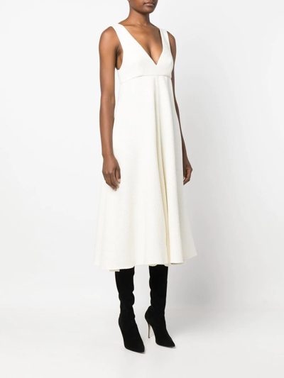 Shop Rochas Sleeveless V-neck Midi Dress In White
