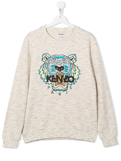 Shop Kenzo Teen Embroidered Tiger Crew Neck Sweatshirt In White