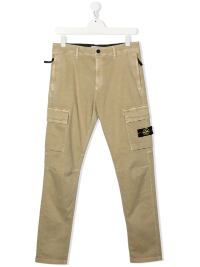 Shop Stone Island Junior Compass-logo Pockets Straight Trousers In Neutrals