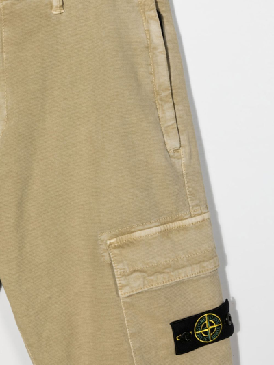 Shop Stone Island Junior Compass-logo Pockets Straight Trousers In Neutrals