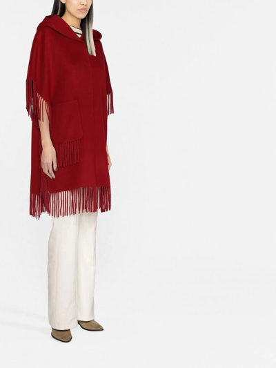 Shop P.a.r.o.s.h Fringed Wool Poncho Coat In Red
