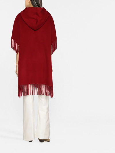 Shop P.a.r.o.s.h Fringed Wool Poncho Coat In Red