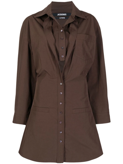 Shop Jacquemus Layered Long-sleeve Shirt Dress In Brown