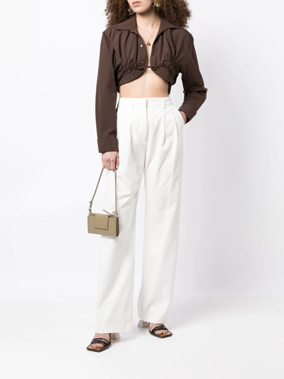 Shop Jacquemus Ruched-detail Cropped Shirt In Brown