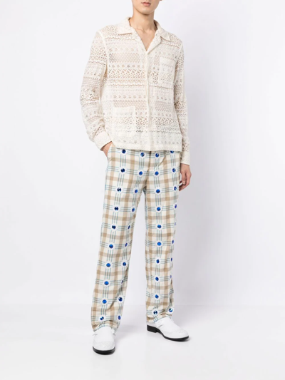 Shop Bode Embellished Checked Straight-leg Trousers In White