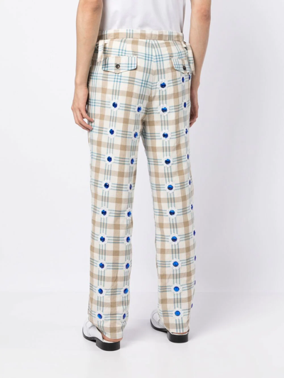 Shop Bode Embellished Checked Straight-leg Trousers In White
