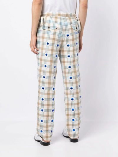 Bode Embellished Checked Straight-leg Trousers In White