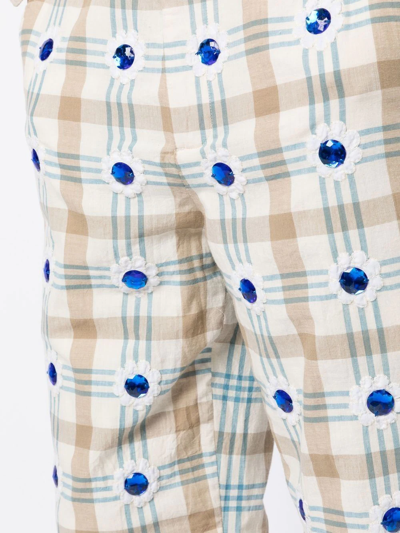 Bode Embellished Checked Straight-leg Trousers In White