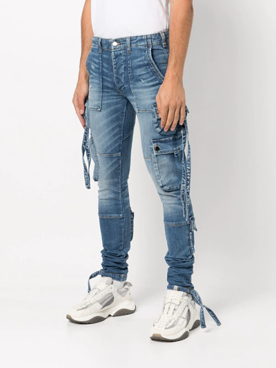 Shop Amiri Skinny Cargo Jeans In Blue