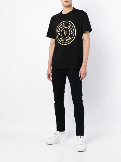 Shop Versace Jeans Couture Logo-print Crew-neck T-shirt In Black