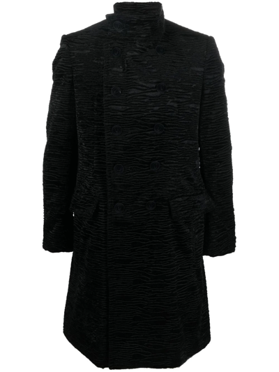 Shop Balmain Double-breasted Cloqué Coat In Black