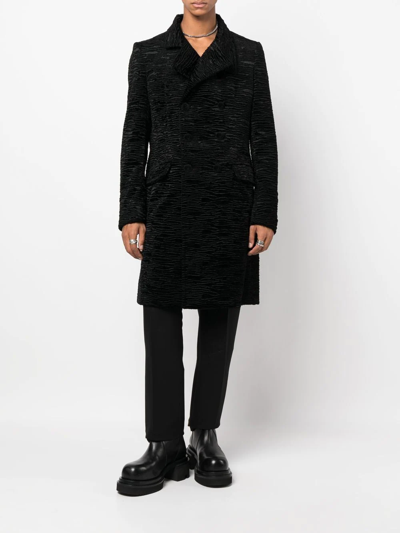 Shop Balmain Double-breasted Cloqué Coat In Black