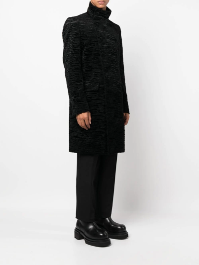 Shop Balmain Double-breasted Cloqué Coat In Black
