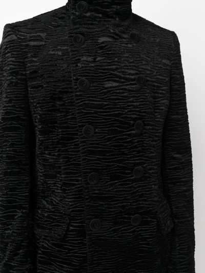 Shop Balmain Double-breasted Cloqué Coat In Black