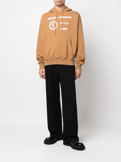 Shop Heron Preston Graphic-print Cotton Hoodie In Brown