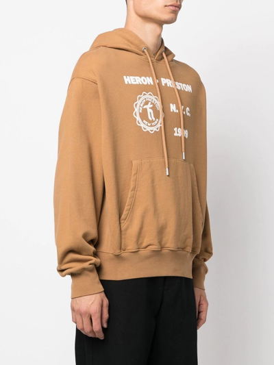 Shop Heron Preston Graphic-print Cotton Hoodie In Brown