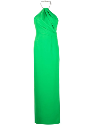 Shop Solace London Riva Crystal-embellished Gown In Green