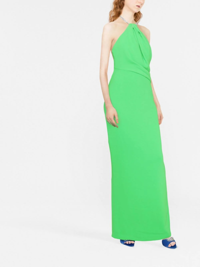 Shop Solace London Riva Crystal-embellished Gown In Green