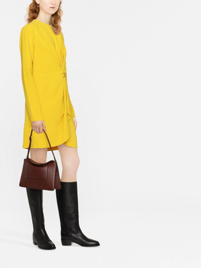 Shop P.a.r.o.s.h Gathered Long-sleeve Dress In Yellow