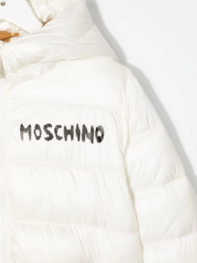 Shop Moschino Padded Hooded Logo-print Jacket In White