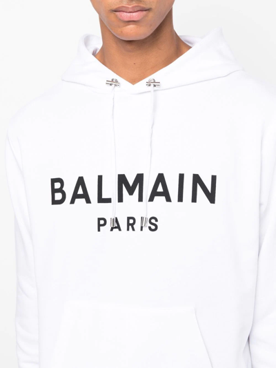 Shop Balmain Logo-print Hoodie In White