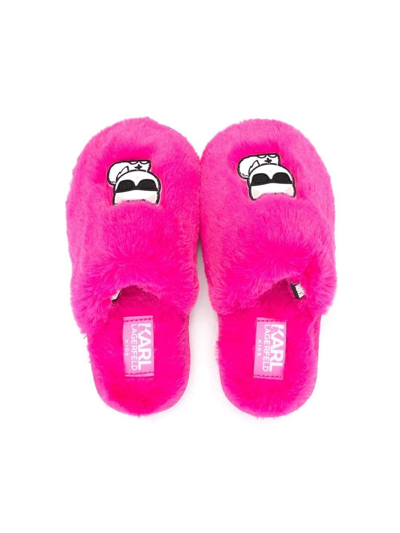 Shop Karl Lagerfeld K/ikonik Patch-detail Slippers In Pink