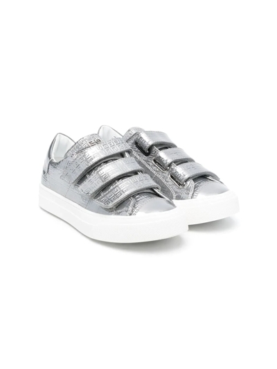 Givenchy Kids' Silver Metallic Monogram Velcro Trainers In Grey