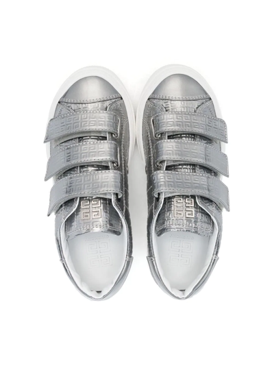 Givenchy Kids' Silver Metallic Monogram Velcro Trainers In Grey