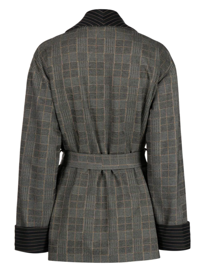 Shop Antonio Marras Check-print Belted Jacket In Grey