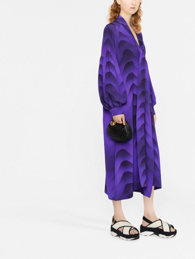 Shop Odeeh Abstract-print Balloon-sleeved Dress In Blue