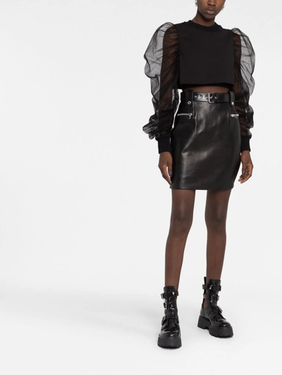 Shop Alexander Mcqueen High-waisted Leather Mini Skirt In Black