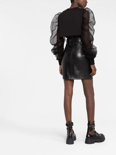 Shop Alexander Mcqueen High-waisted Leather Mini Skirt In Black