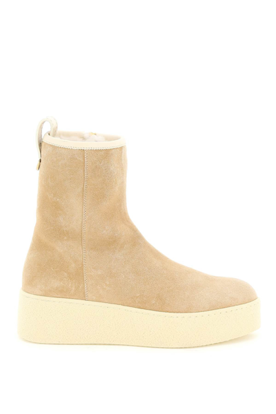 Shop Agnona Suede After Ski Ankle Boots In Beige