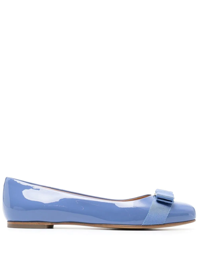 Salvatore Ferragamo Varina Patent-leather Ballerina Shoes In Blue | ModeSens