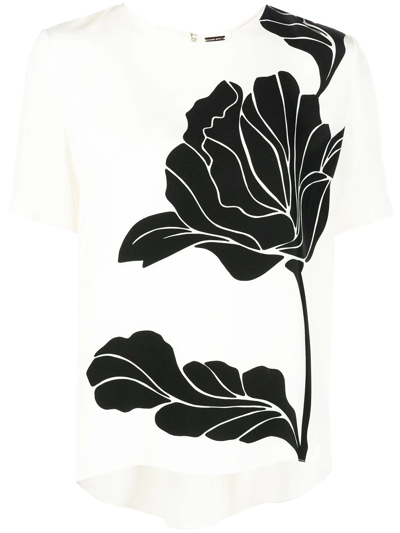 Shop Adam Lippes Floral-print Short-sleeved Silk Top In White