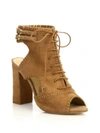 Alexandre Birman Whipstitched Suede Peep-toe Block-heel Bootie In Cameo