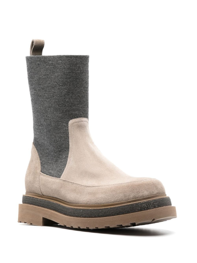 Brunello Cucinelli Neutral Suede Chelsea Boots In Nude