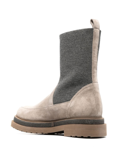 Brunello Cucinelli Neutral Suede Chelsea Boots In Nude