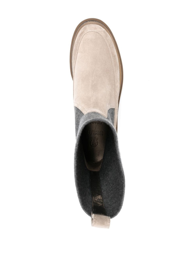 Brunello Cucinelli Neutral Suede Chelsea Boots In Nude