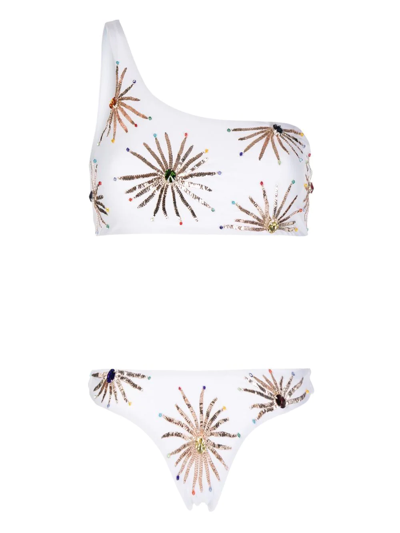 Shop Oceanus Callie Embellished Bikini-top In Weiss