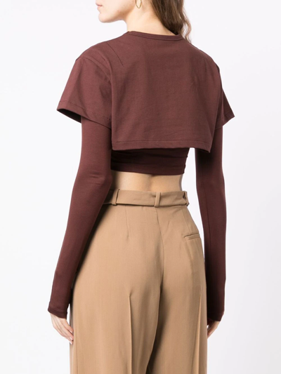 Shop Jacquemus Cropped Layered T-shirt In Brown