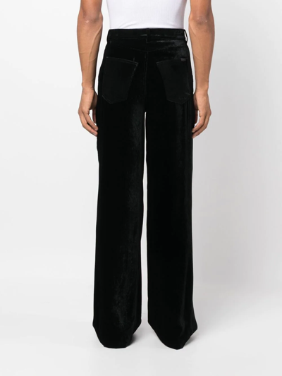 Shop Saint Laurent Wide-leg Velvet Trousers In Schwarz