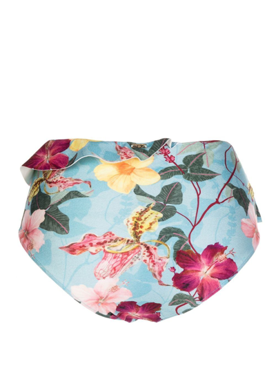 Patbo Hibiscus Ruffled High-waist Bikini Bottoms In Blau