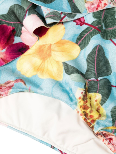 Patbo Hibiscus Ruffled High-waist Bikini Bottoms In Blau