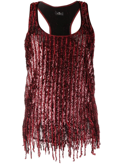 Shop Etro Sequinned Tank Top In Rot